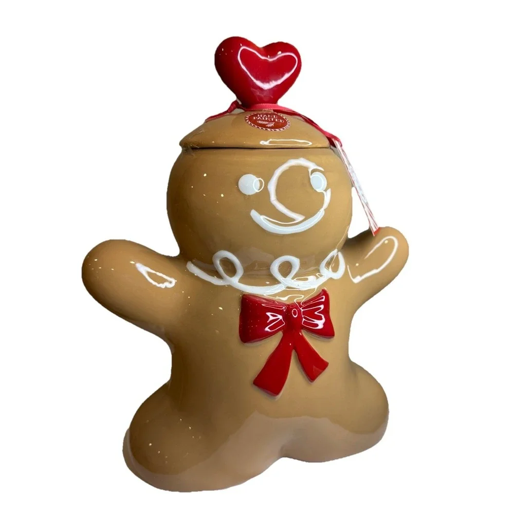 Peppermint & Pine Gingerbread Girl Canister / Cookie Jar with Red Bow Viral‎